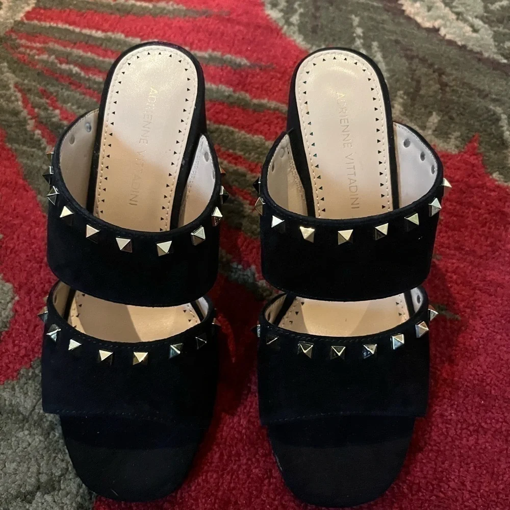 Adrienne Vittadini Anisette Studded Block Heel Mule Sandal In Black - Picture 3 of 7